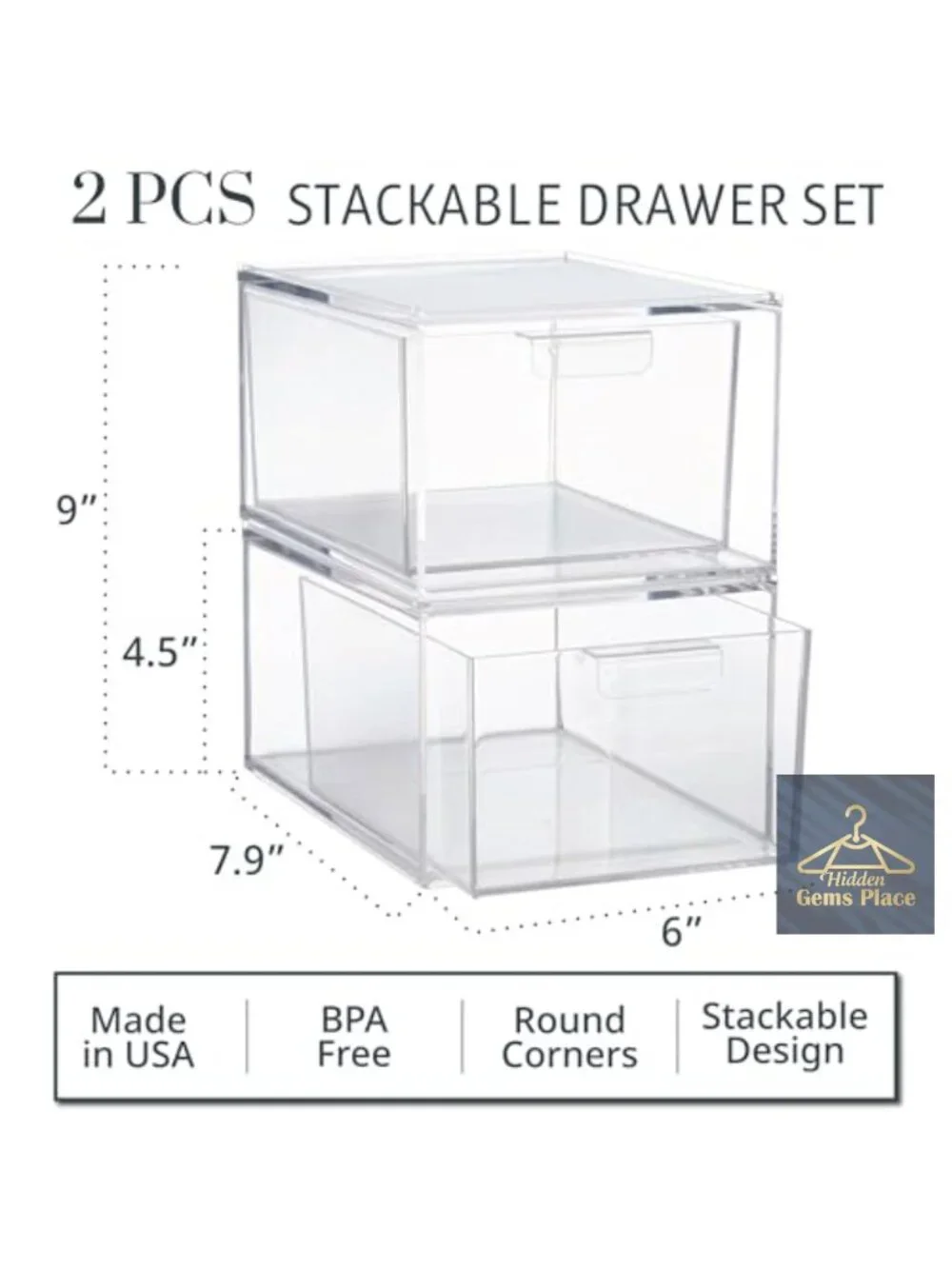 Clear Stackable Storage Drawers 2-Pack BPA-Free Plastic Organizer Vanity Makeup